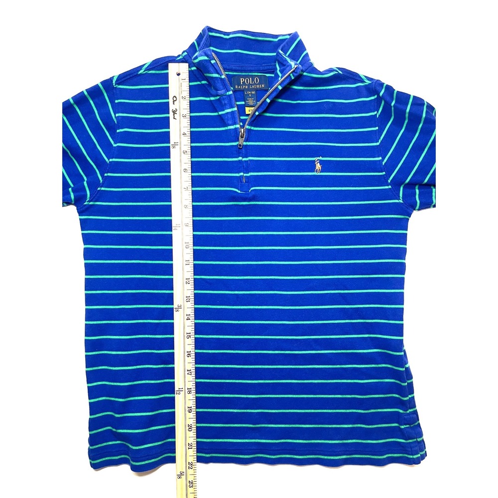 Polo Ralph Lauren Youth L 14-16 Blue Green Striped Quarter Zip Pullover Sweater - Picture 7 of 9